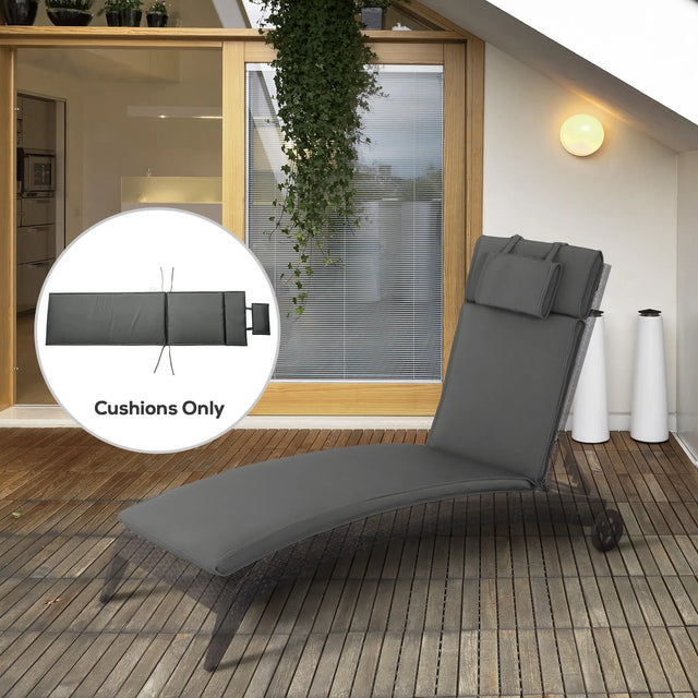 Outsunny Garden Sun Lounger Cushion Replacement Soft Sunbed Reclining Chair Relaxer Pad with Pillow, Cushion ONLY - Grey