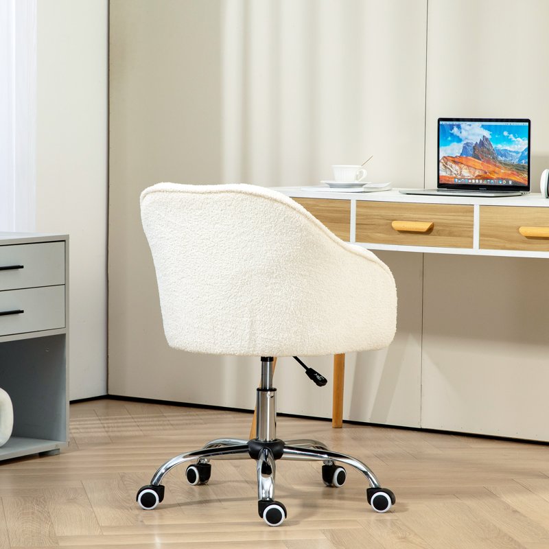 HOMCOM Teddy Fleece Swivel Office Chair - Cream