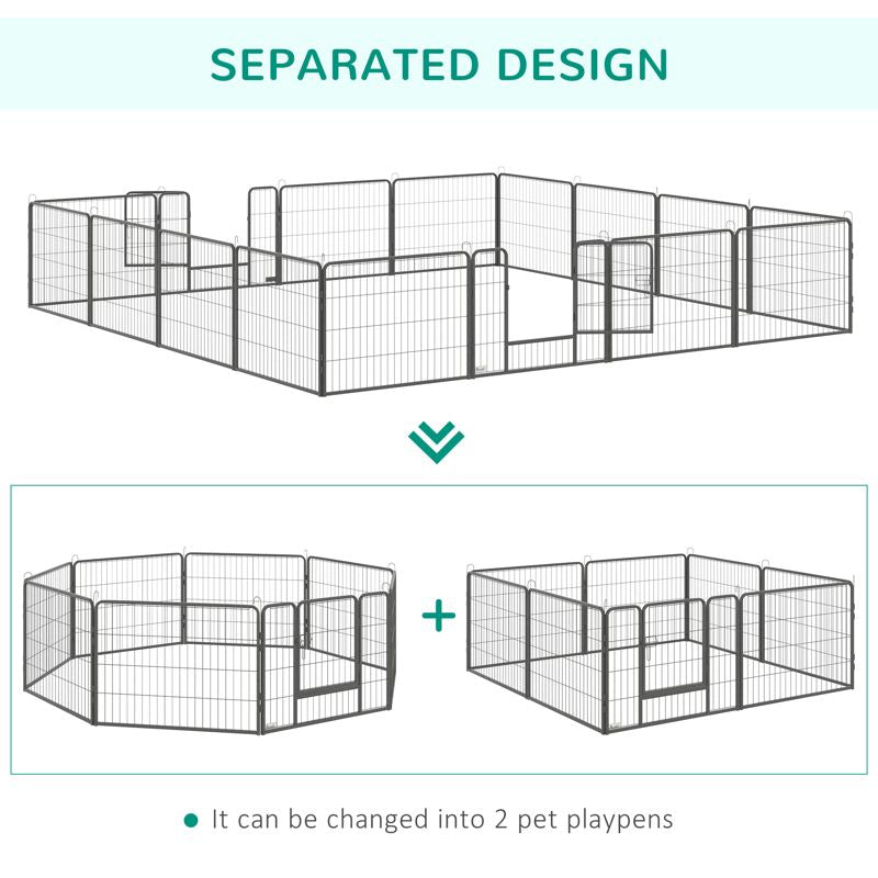 PawHut 16 Panels Heavy Duty Puppy Playpen, for Small Dogs, Indoor and Outdoor Use - Grey