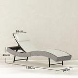 Outsunny Rattan Sun Lounger, Garden Recliner with 5 Position Adjustable Back, S Shaped Texteline Seat, Headrest, Cream White