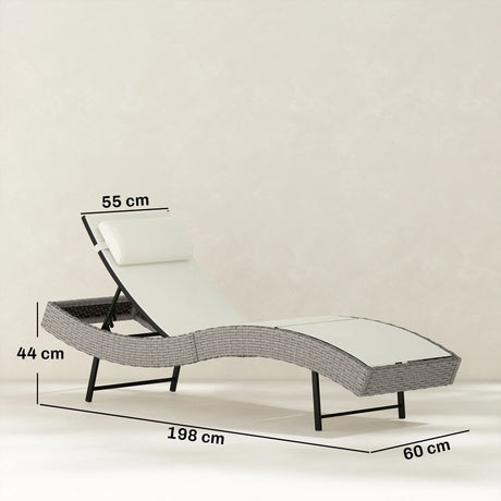 Outsunny Rattan Sun Lounger, Garden Recliner with 5 Position Adjustable Back, S Shaped Texteline Seat, Headrest, Cream White