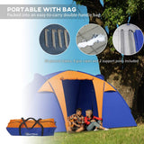 Outsunny Camping Tent with 2 Bedroom, Living Area and Porch, 4-6 Man Large Tunnel Tent, 2000mm Waterproof, Portable with Bag