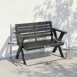 Outsunny 2 Seater Wooden Garden Bench, Slatted Patio Bench with Armrest and Backrest, Black