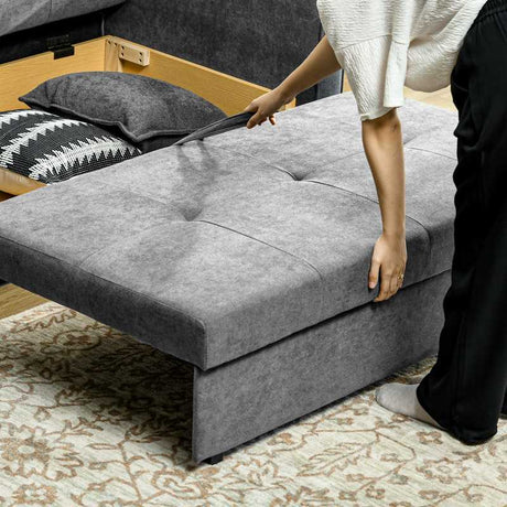 HOMCOM 2 Seater Sofa Bed, Convertible Bed Settee, Modern Fabric Loveseat Sofa Couch with 2 Cushions, Hidden Storage for Living Room, Guest Room, Light Grey