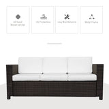 Outsunny 3 Seater Rattan Sofa, All-Weather Wicker Weave Metal Frame Chair with Fire Resistant Cushion, Brown