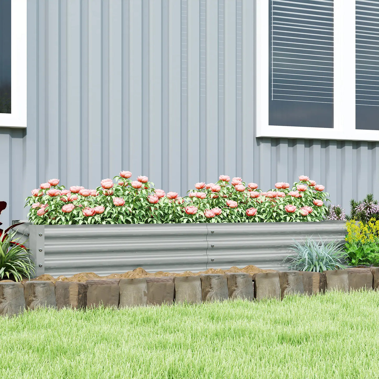 Outsunny 180 x 90cm Galvanised Steel Open Planter - Silver