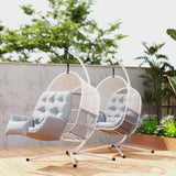 Outsunny Hanging Egg Chair Outdoor Indoor, Swing Hammock Chair with Stand, Cushions, Lumbar Pillow, Adjustable Height and Steel Frame for Garden Patio Lounge Porch, Light Grey