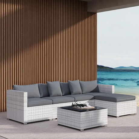 Outsunny 6 Pieces Rattan Corner Sofa Set - Mixed Grey
