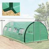 Outsunny Polyethylene Upgraded Structure Walk-in Polytunnel Greenhouse, 6 x 3(m), Green