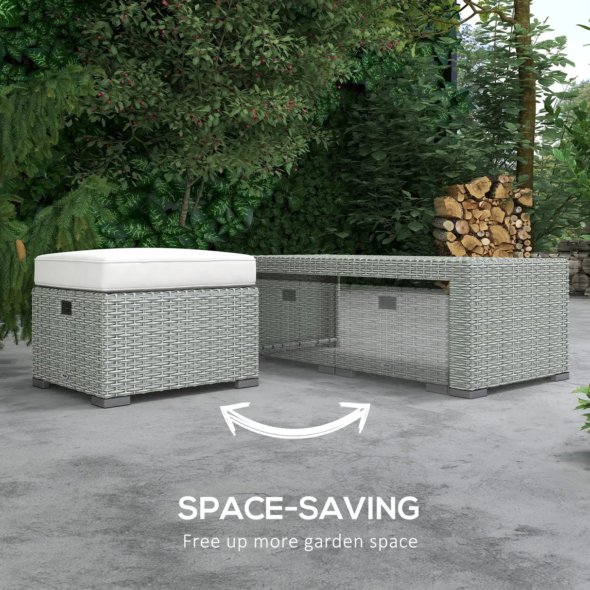 Outsunny Six-piece Outdoor Rattan Dining Set, Outdoor Sofa Set with Reclining Armchairs and Mental Frame, Grey