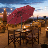 Outsunny 2.7m Patio Garden Umbrella Outdoor Parasol with Tilt Crank and 24 LEDs Lights (Red)