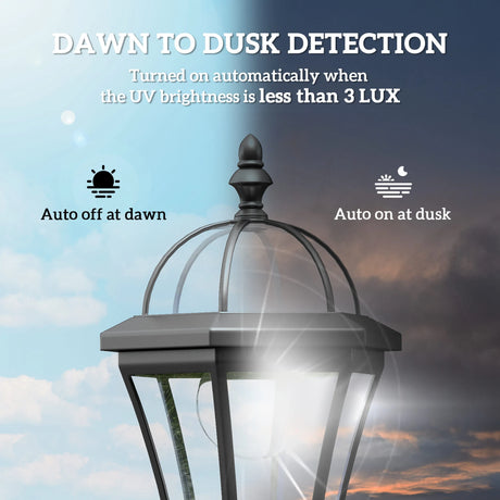 Outsunny 2 PCS 1.3M Garden Solar Lamp Post Lights Solar Powered LED Lantern Patio Pathway Walkway Outdoor Water-Resist Auto Switch 6 Hours Black