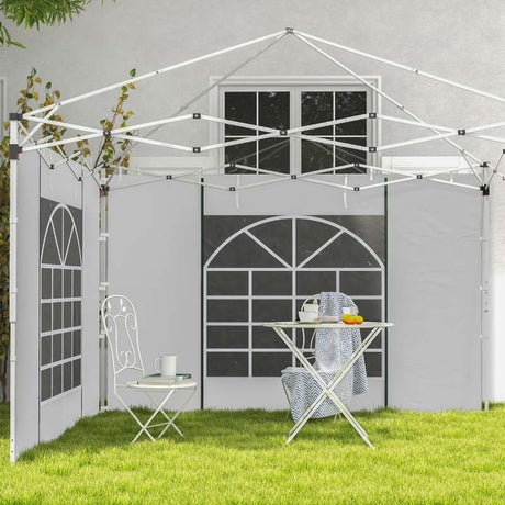 Outsunny Gazebo Side Panels, 2 Pack Sides Replacement, for 3x3(m) or 3x6m Pop Up Gazebo, with Windows and Doors, White