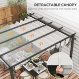 Outsunny 3 x 3 Pergola with Retractable Roof Aluminium Canopy for Garden, Light Grey