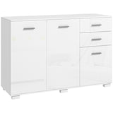 HOMCOM Sideboard, Modern Storage Cabinet with 2 Drawers, 3 Doors and Adjustable Shelves, Kitchen Cabinet for Living Room, Dining Room, High Gloss White