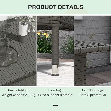 Outsunny Rattan Side Table, Outdoor Coffee Table with Plastic Board Under the Full Woven Table Top for Patio, Garden, Balcony, Grey