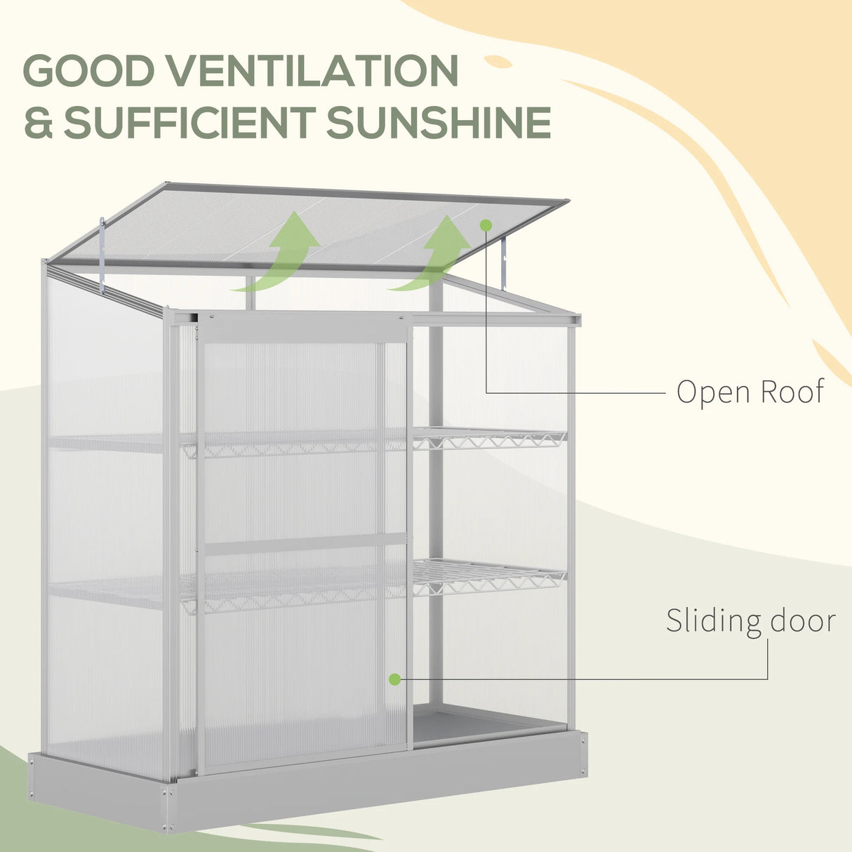 Outsunny 3 Tier Greenhouse Garden Outdoor Cold Frame Plant Flower Growth Transparent Polycarbonate Board Openable Roof Sliding Door w/ Foundation 131L x 58W x 140H cm