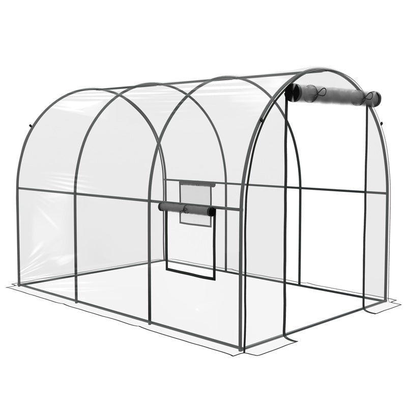 Outsunny Polytunnel Greenhouse Walk-in Grow House with Plasric Cover, Door, Mesh Window and Steel Frame, 3 x 2 x 2m, Clear