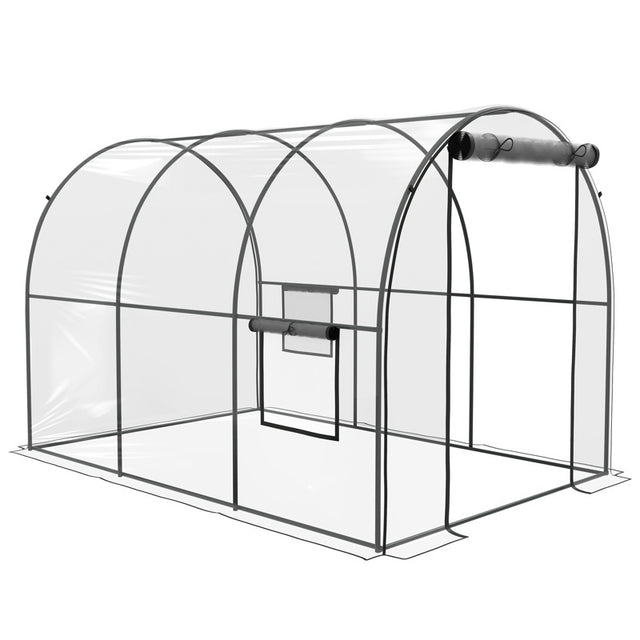 Outsunny Polytunnel Greenhouse Walk-in Grow House with Plasric Cover, Door, Mesh Window and Steel Frame, 3 x 2 x 2m, Clear