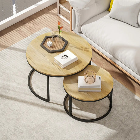 HOMCOM Set of Two Wood-Effect Stacking Tables - Natural