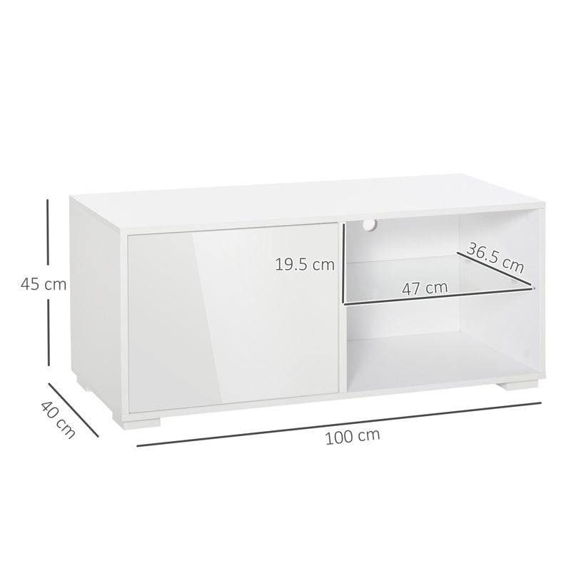 HOMCOM High Gloss TV Stand Storage Cabinet with 2 Shelves for Living Room Home Furniture White