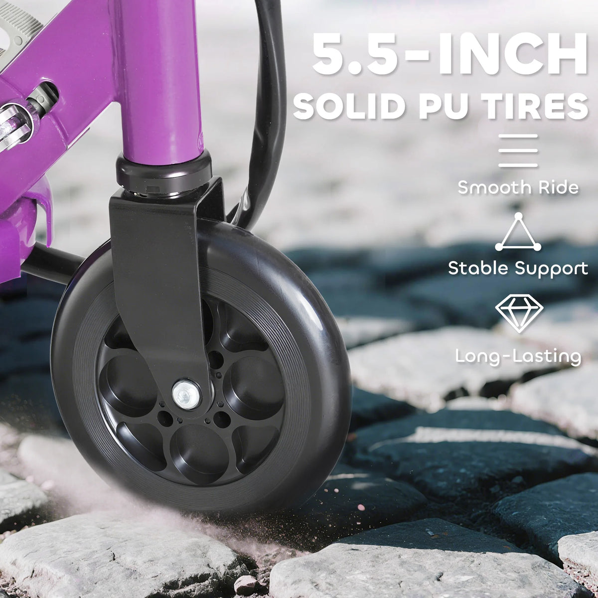 HOMCOM Foldable Electric Kids Scooter, Ride-on for Ages 7-14 Years, Purple