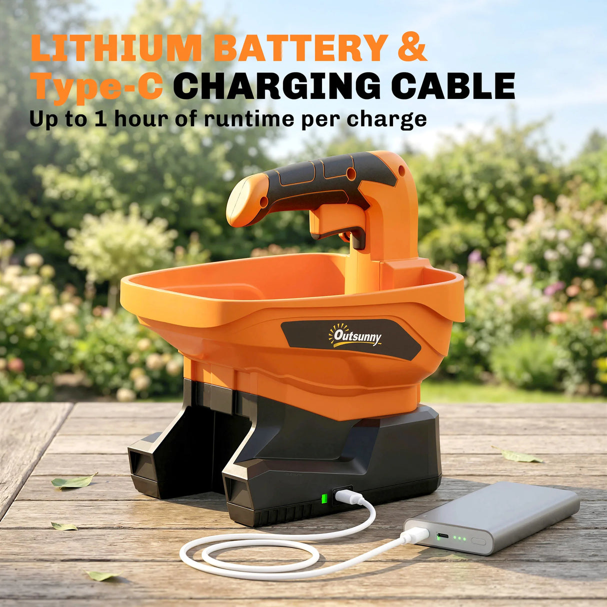 Outsunny Cordless Spreader, 3.3L Handheld Seed Spreader with Adjustable Scatter Width, Adjustable Flow, USB Charging Cable