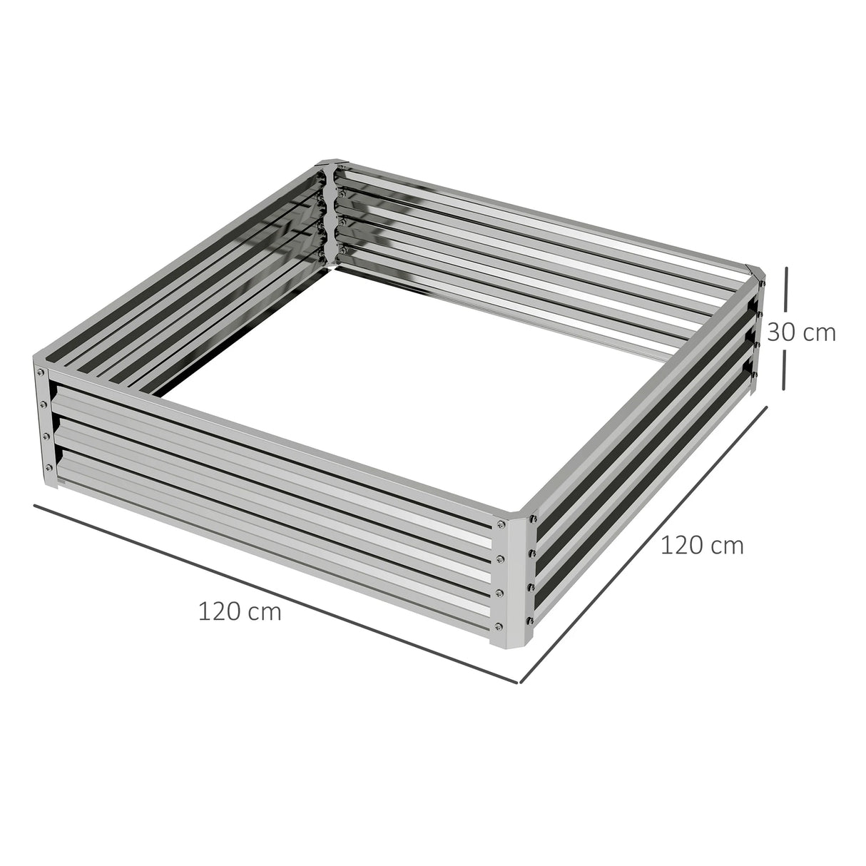 Outsunny Square Raised Garden Bed Box with Weatherized Steel Frame for Vegetables, Flowers, & Herbs, 120 x 120 x 30cm, Silver Tone