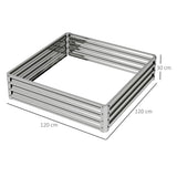 Outsunny Square Raised Garden Bed Box with Weatherized Steel Frame for Vegetables, Flowers, & Herbs, 120 x 120 x 30cm, Silver Tone