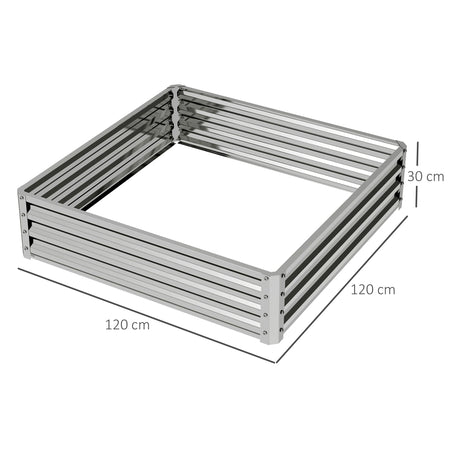 Outsunny Square Raised Garden Bed Box with Weatherized Steel Frame for Vegetables, Flowers, & Herbs, 120 x 120 x 30cm, Silver Tone