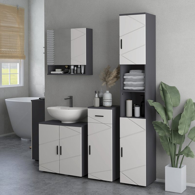 kleankin Pedestal Sink Bathroom Cabinet, Bathroom Vanity Unit with 20 x 20cm "U" Cut-Out and Adjustable Shelf, Light Grey