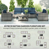 Outsunny Six-Piece Modular Rattan Sofa Set - Navy Blue
