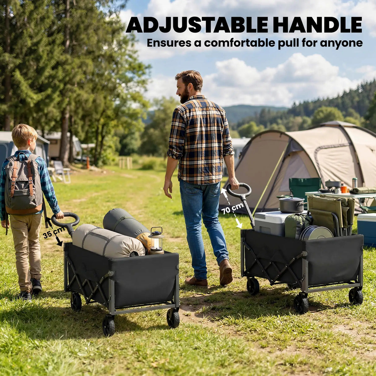 Outsunny 60L Foldable Festival Trolley on Wheels, Collapsible Wagon Cart with Drop-Down Tailgate, Adjustable Handle, Black