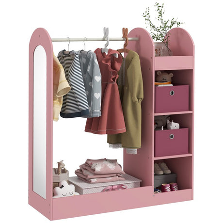 AIYAPLAY Kids Clothes Rail with Storage Shelf, Boxes, Mirror for Bedroom, Nursery, Pink