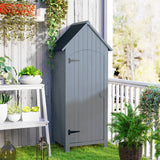 Outsunny Wooden Garden Storage Shed with 3 Shelves, Outdoor Tool Storage Cabinet with Tilt Roof and Lockable Door, 77.5 x 54.2 x 179.5 cm, Grey