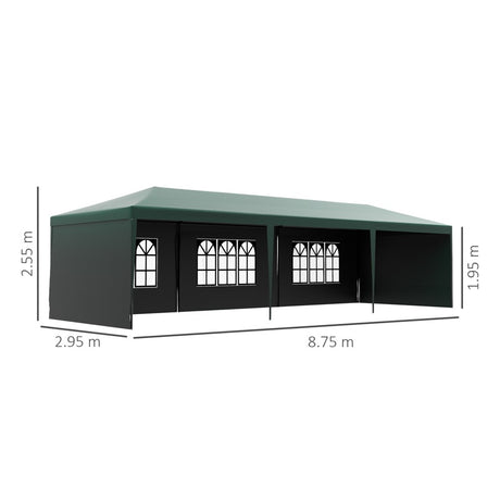 Outsunny Garden Gazebo Marquee Party Wedding Tent Canopy (9m x 3m) - Green