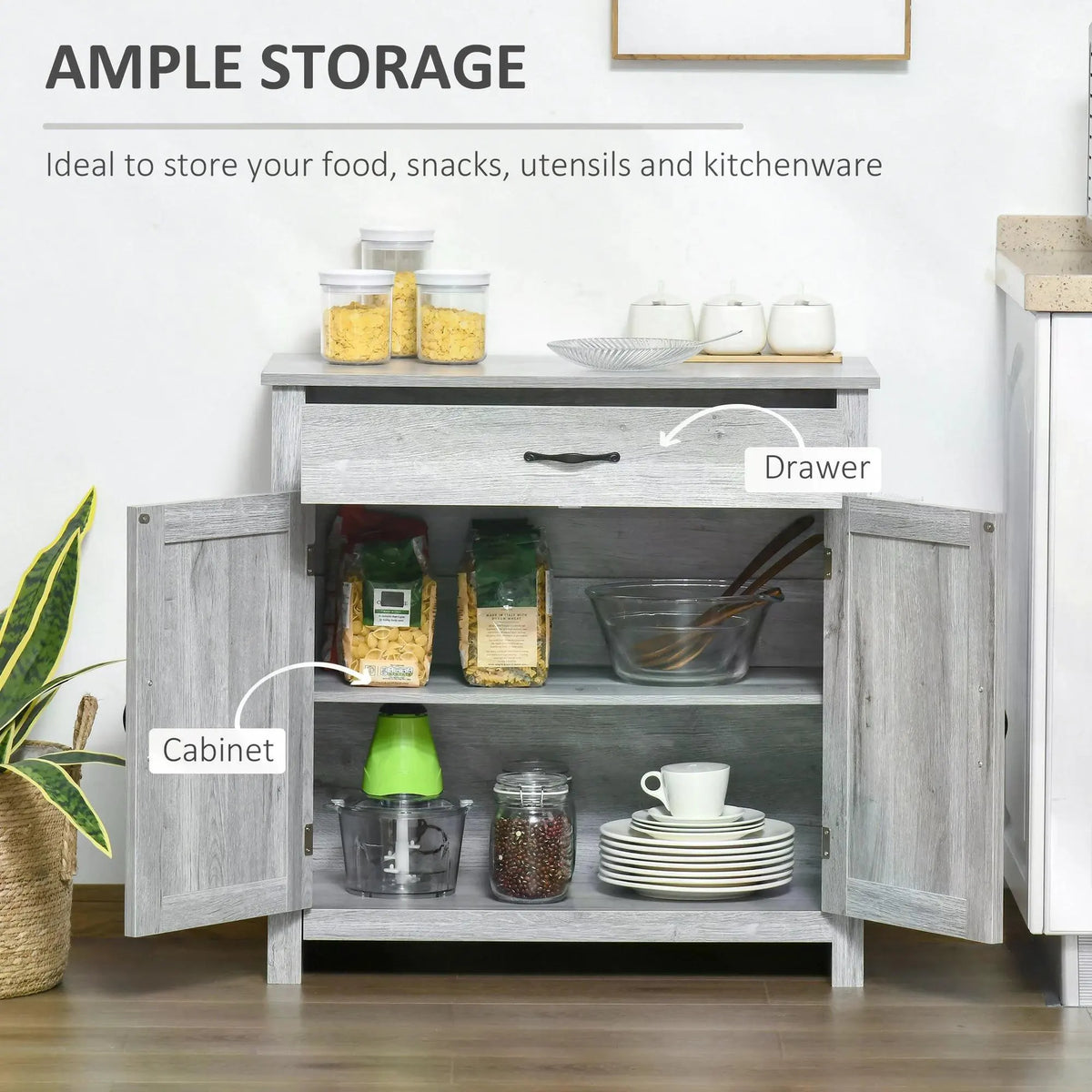 HOMCOM Farmhouse Barn Door Sideboard Storage Cabinet Coffee Bar for LIVING Room  Grey Grain