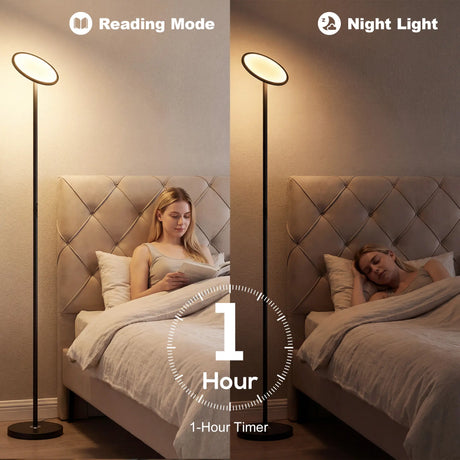 HOMCOM Uplighter Floor Lamp with Tuya App and Music Sync, Standing Lamp with Adjustable Head for Living Room Bedroom, Black