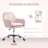 HOMCOM Velvet-Feel Tub Office Chair, with Seat Cushion - Pink