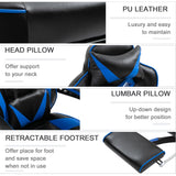 Vinsetto Faux Leather Reclining Gaming Chair, with Footrest - Blue/Black