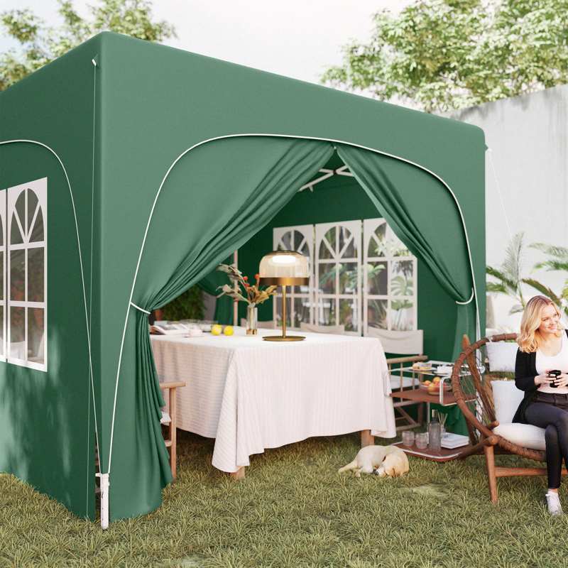 Outsunny 3 x 3m Pop-Up Gazebo Shelter, with Accessories - Dark Green