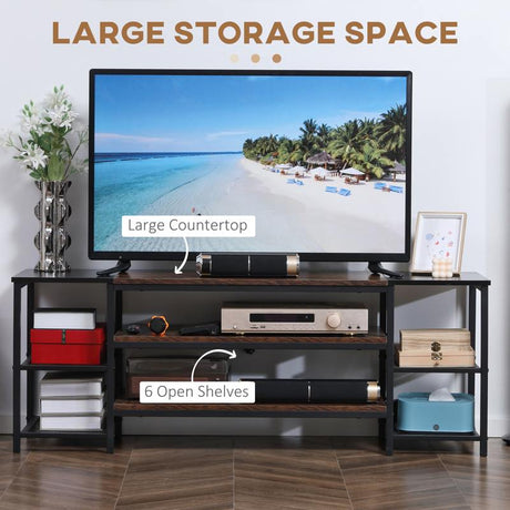 HOMCOM TV Unit Cabinet for TVs up to 60 Inches, Industrial TV Stand with Storage Shelves for Living Room, Brown and Black