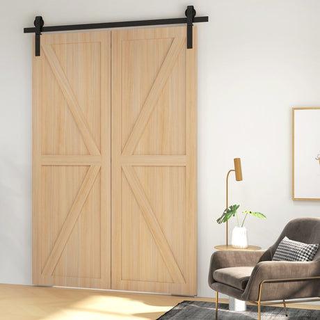 HOMCOM 5ft Bi-Folding Sliding Barn Door Hardware Kit - Black