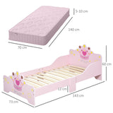 HOMCOM Kids Toddler Bed Princess Crown Theme Safety Side Rails Slats Home Bedroom Furniture Boys Girls 3-6 Yrs Pink 143 x 73 x 60 cm