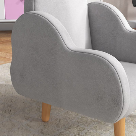 ZONEKIZ Kids Armchair Toddler Sofa Children Chair with Arm Rest, Wooden Frame, Velvet, PP Legs, Cloud Shape, for Ages 1.5-3 Years - Grey