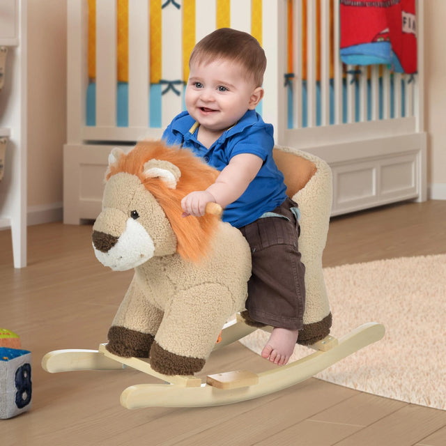 HOMCOM Kids Lion-themed Rocking Horse, with Roaring Sound Button, Seatbelt, Brown