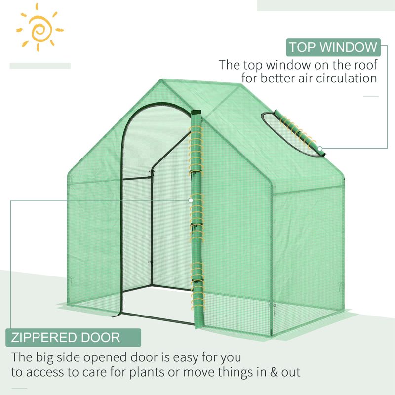 Outsunny Walk In Mini Greenhouse Garden Outdoor Flower Planter Steel Frame w/ Zipped Door & Window, PE Cover, 180 x 100 x 168CM