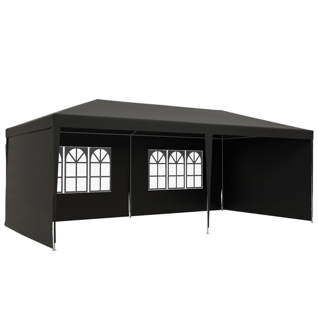 Outsunny 6 x 3 m Party Tent Gazebo Marquee Outdoor Patio Canopy Shelter with Windows and Side Panels Dark Grey