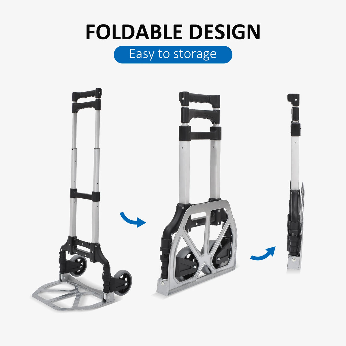 HOMCOM Aluminium Folding Hand Truck Trolley, Heavy Duty Foldable Sack Cart with Adjustable Telescoping Handle, 70KG Load Capacity