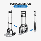 HOMCOM Aluminium Folding Hand Truck Trolley, Heavy Duty Foldable Sack Cart with Adjustable Telescoping Handle, 70KG Load Capacity